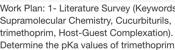 Work Plan 1 Literature Survey Keywords Supramolecular Chemistry Cucurbiturils Trimethoprim Host Guest Complexation 1