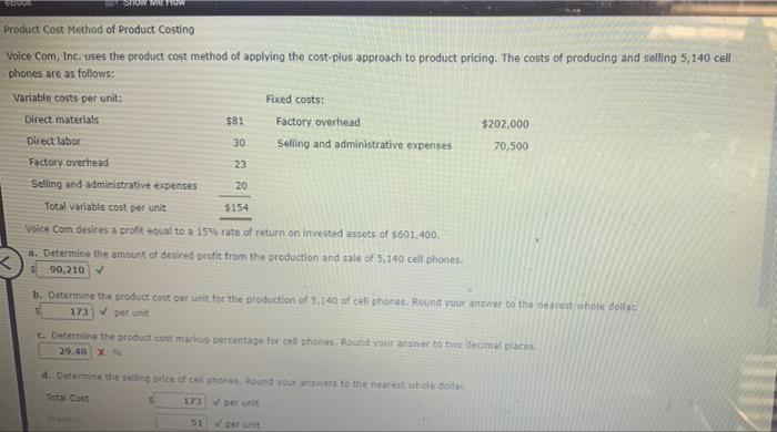 Ebook Product Cost Method Of Product Costing Voice Com Inc Uses The Product Cost Method Of Applying The Cost Plus Appr 1