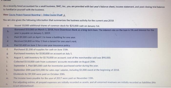 L Dividends For 9 500 Were Paid On October 20th M The Income Taxes Payable For The Year Of 2017 Were Paid On November 3