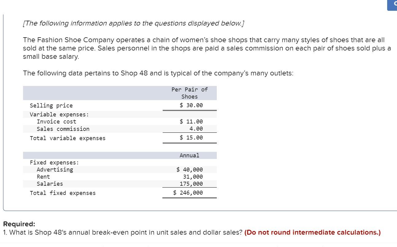 C The Following Information Applies To The Questions Displayed Below The Fashion Shoe Company Operates A Chain Of Wom 1