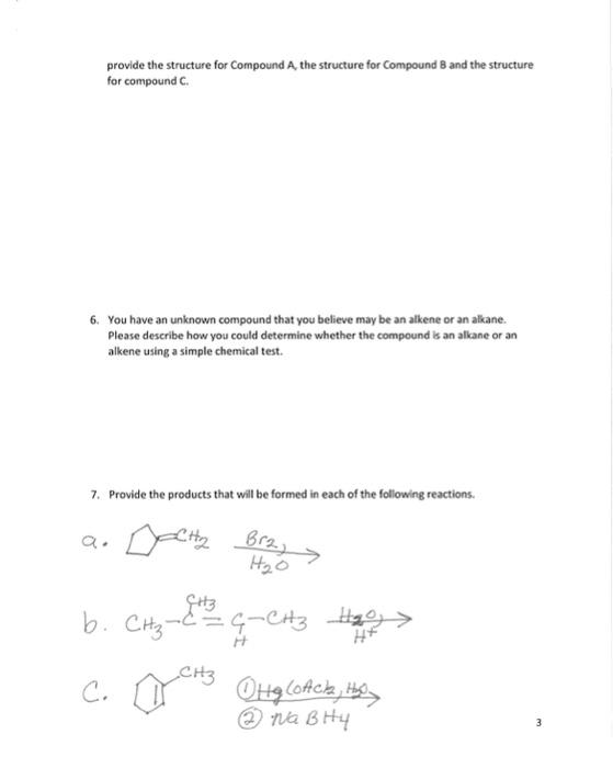 Name 1 Identify Which Alcohols Below Can Be Prepared As The Only Alcohol That Will Be Formed From An Alkene For Those 3