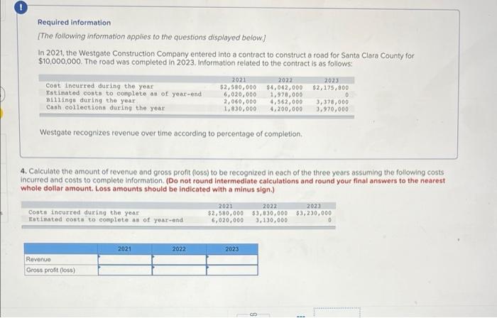 Required Information The Following Information Applies To The Questions Displayed Below In 2021 The Westgate Constru 1