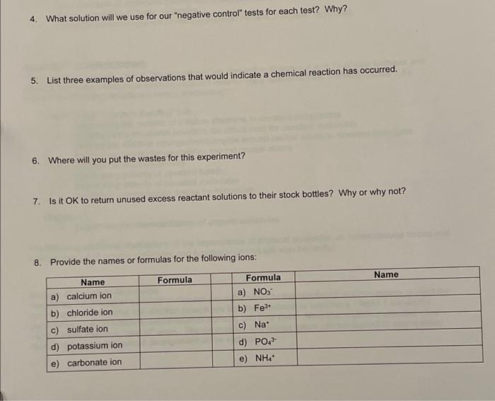 4 What Solution Will We Use For Our Negative Control Tests For Each Test Why 5 List Three Examples Of Observations 1