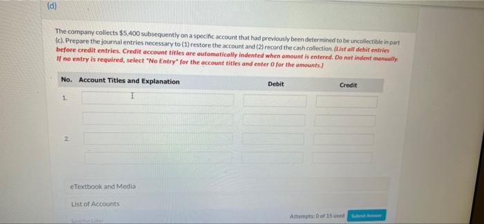 Current Attempt In Progress Laura Com Uses The Allowance Method Of Accounting For Bad Debts The Company Produced The Fo 4