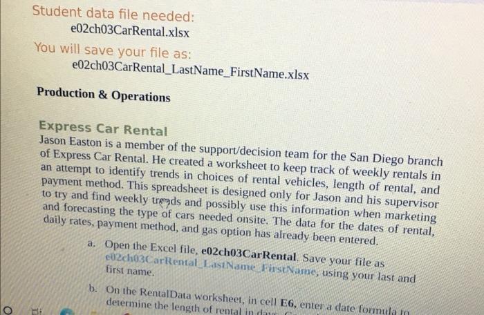 O Student Data File Needed E02ch03carrental Xlsx You Will Save Your File As E02ch03carrental Lastname Firstname Xlsx P 1
