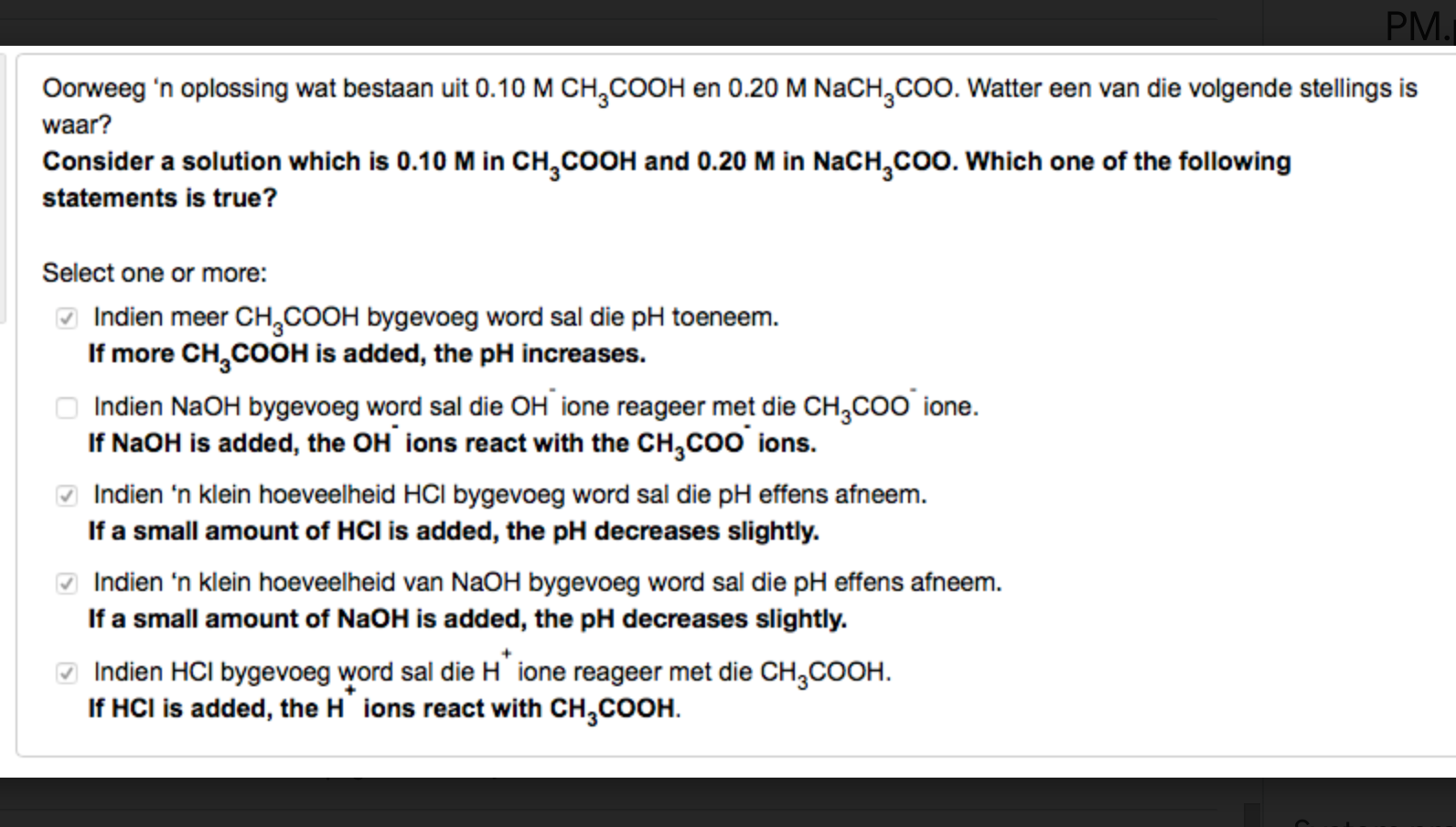 Pm Oorweeg N Oplossing Wat Bestaan Uit 0 10 M Ch2cooh En 0 20 M Nach Coo Watter Een Van Die Volgende Stellings Is Waa 1