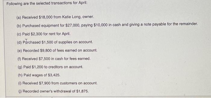Prepare A Journal Entry For The Purchase Of A Truck On April 4 For 72 240 Paying 5 900 Cash And The Remainder On Acco 4