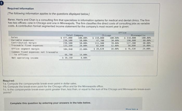 1 Required Information The Following Information Applies To The Questions Displayed Below Raner Harris And Chan Is A 1