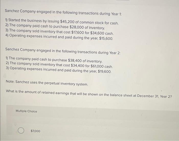 Sanchez Company Engaged In The Following Transactions During Year 1 1 Started The Business By Issuing 45 200 Of Commo 1