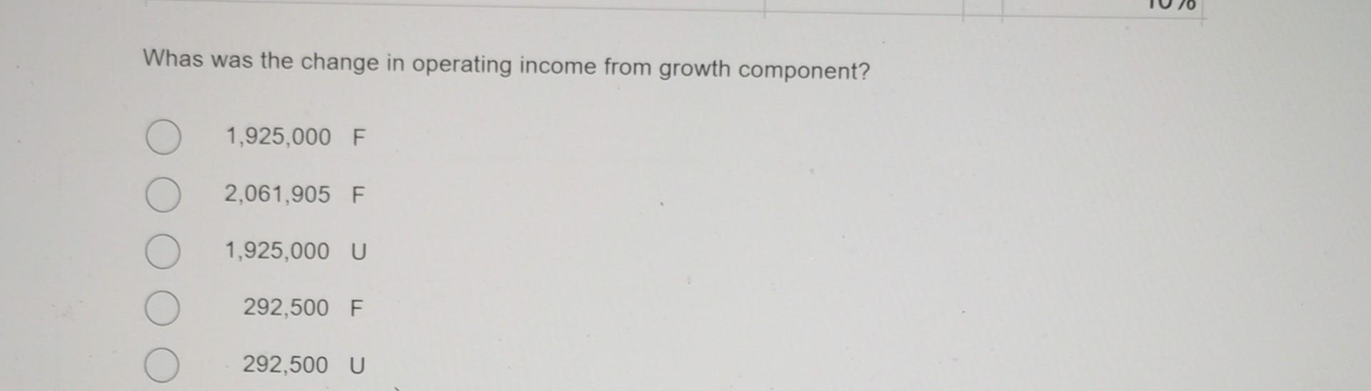 Whas Was The Change In Operating Income From Growth Component 1 925 000 F 2 061 905 F 1 925 000 U 292 500 F 292 500 U 1