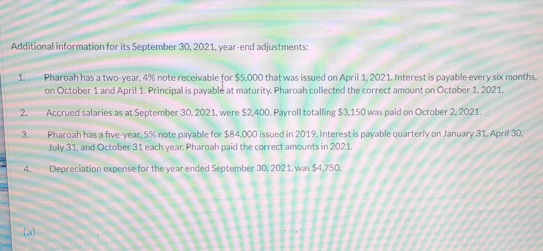 Pharoah Company Has A September 30 Fiscal Year End And Prepares Adjusting Entries On An Annual Basis The Trial Balance 2