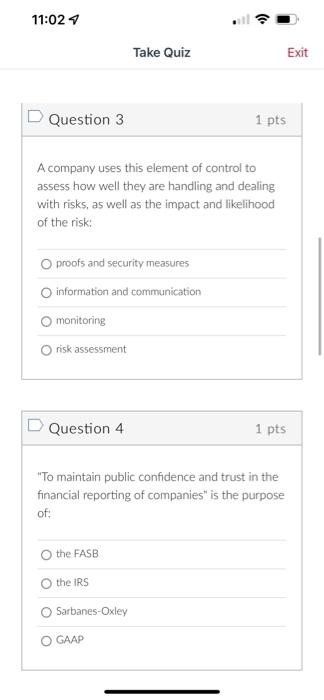 11 02 Take Quiz Question 1 Sarbanesoxley Applies To Publicly Held Companies O Privately Held Companies Not For Profit O 2