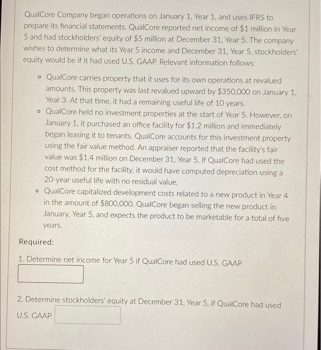 Qualcore Company Began Operations On January 1 Year 1 And Uses Ifrs To Prepare Its Financial Statements Qualcore Repo 1