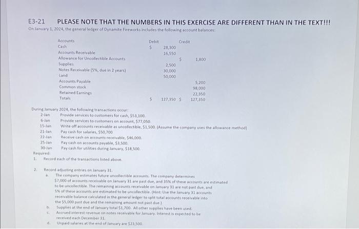 E3 21 Please Note That The Numbers In This Exercise Are Different Than In The Text On January 1 2024 The General Le 1