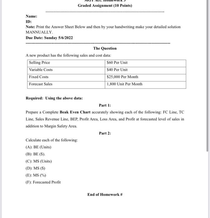 Graded Assignment 10 Points Name Id Note Print The Answer Sheet Below And Then By Your Handwriting M 1