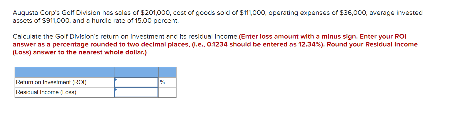 Augusta Corp S Golf Division Has Sales Of 201 000 Cost Of Goods Sold Of 111 000 Operating Expenses Of 36 000 Avera 1