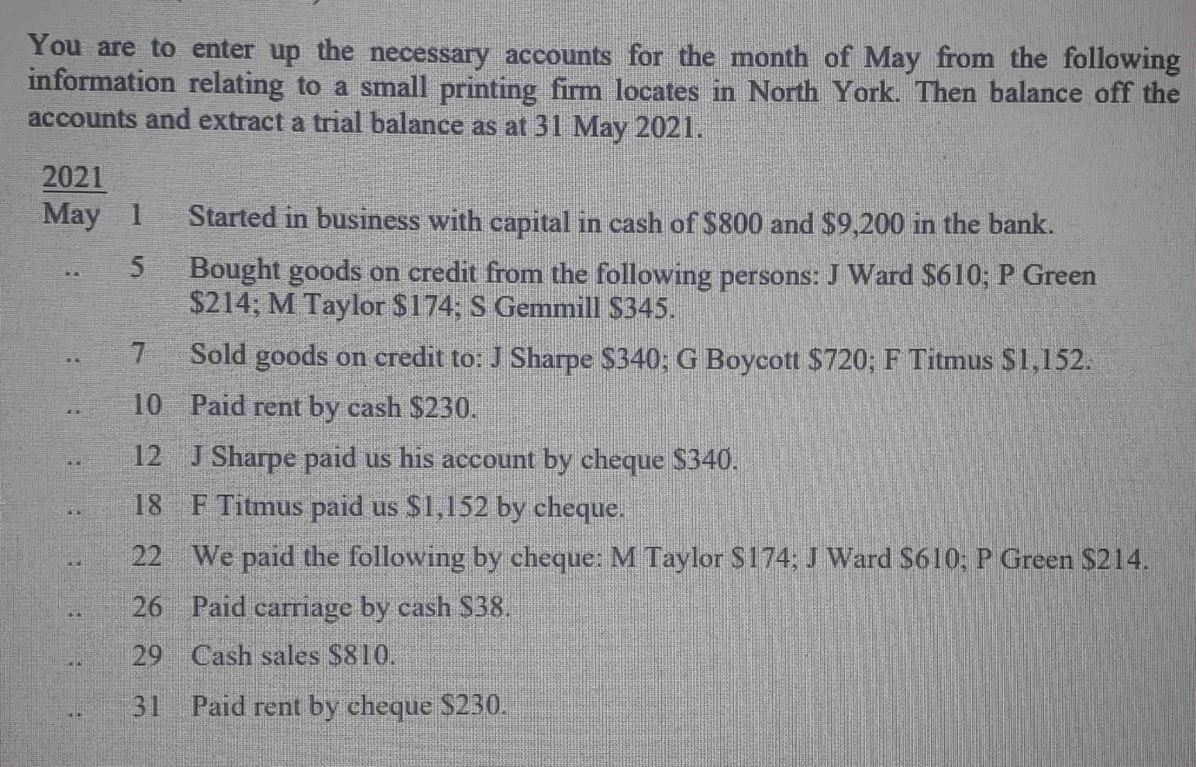You Are To Enter Up The Necessary Accounts For The Month Of May From The Following Information Relating To A Small Print 1