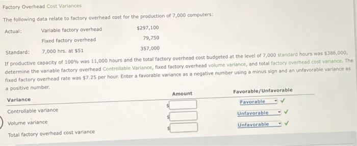 Factory Overhead Cost Variances The Following Data Relate To Factory Overhead Cost For The Production Of 7 000 Computers 1