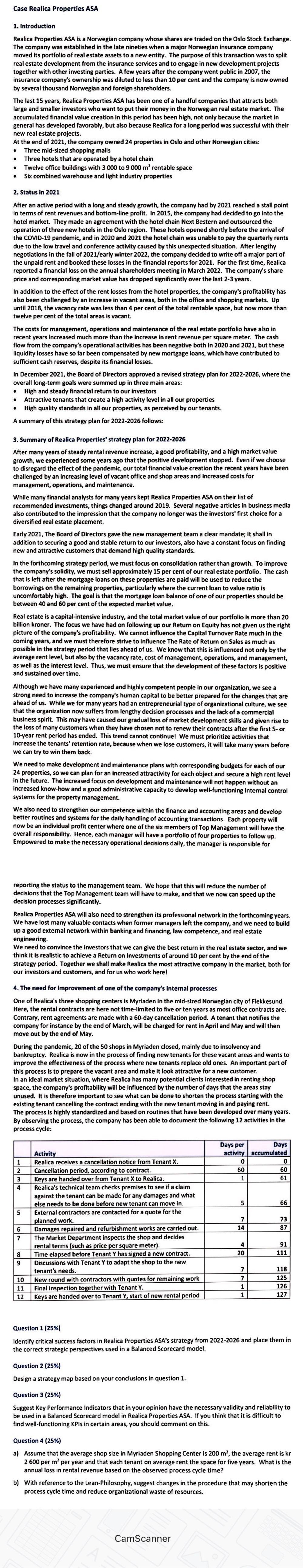 Case Realica Properties Asa 1 Introduction Realica Properties Asa Is A Norwegian Company Whose Shares Are Traded On The 1