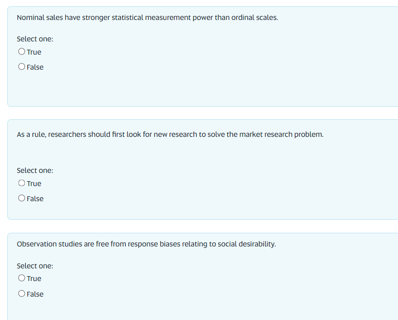 Nominal Sales Have Stronger Statistical Measurement Power Than Ordinal Scales Select One O True O False As A Rule Res 1
