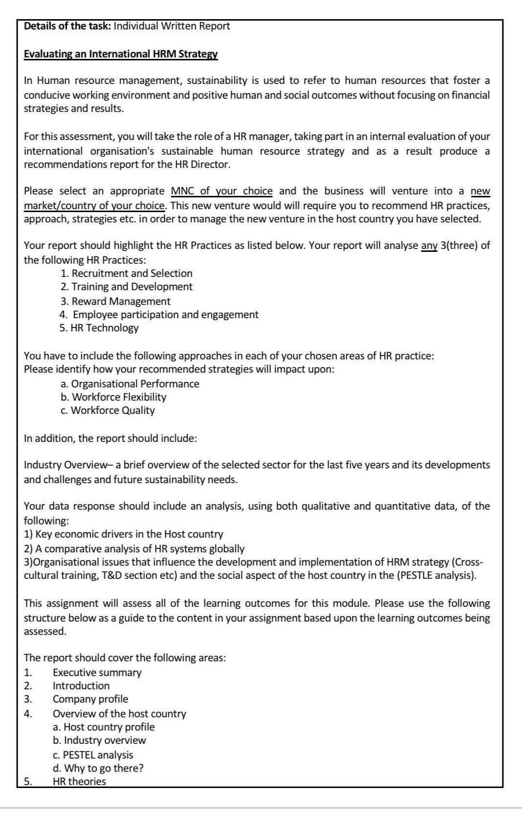 Details Of The Task Individual Written Report Evaluating An International Hrm Strategy In Human Resource Management Su 1