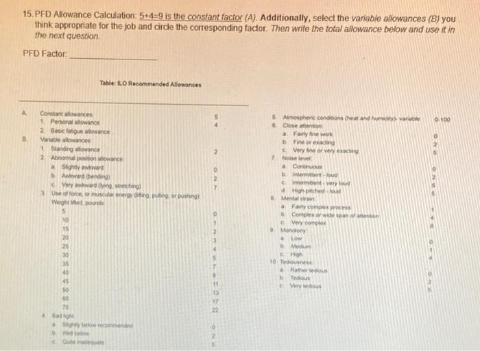 15 Pfd Allowance Calculation 5 4 9 Is The Constant Factor A Additionally Select The Variable Allowances B You Th 1