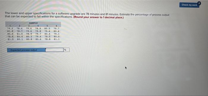 The Lower And Upper Specifications For A Software Upgrade Are 78 Minutes And 81 Minutes Estimate The Percentage Of Proc 1