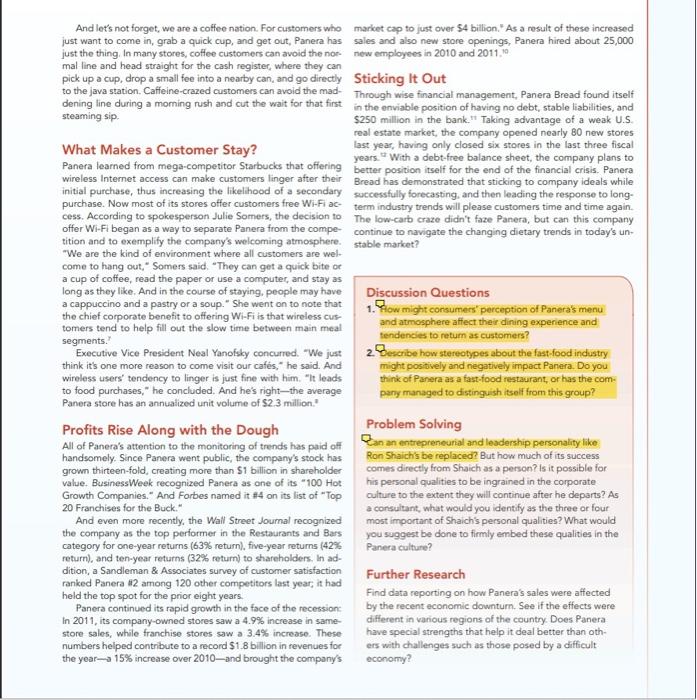 Case Study 15 Panera Bread Growing A Company With Personality Panera Bread Is In The Business Of Satisfying Customers W 3