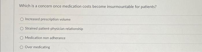 Which Is A Concern Once Medication Costs Become Insurmountable For Patients Increased Prescription Volume Strained Pati 1