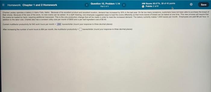 Homework Chapter 1 And 2 Homework Question 10 Problem 1 14 Hw Score 86 67 39 Of 45 Points Points 2 Of 6 Save Charl 1