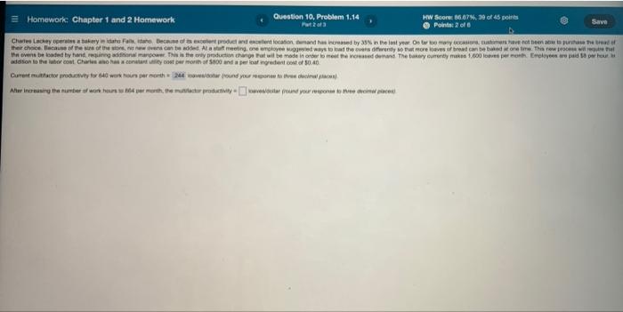 Question 10 Problem 1 14 Homework Chapter 1 And 2 Homework Hw Score 86 67 30 Of 45 Points Points 2 Of 6 Save Charl 1