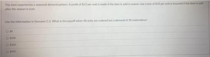 Scenario C 3 Consider An Item With The Following Discrete Demand Distribution For A One Period Inventory Decision Deman 2