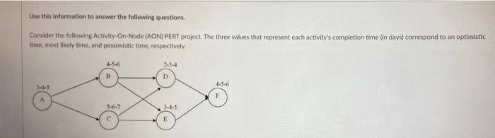 Use This Information To Answer The Following Questions Consider The Following Activity On Node Aon Pert Project The 1