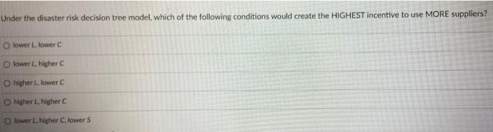 Under The Disaster Risk Decision Tree Model Which Of The Following Conditions Would Create The Highest Incentive To Use 1