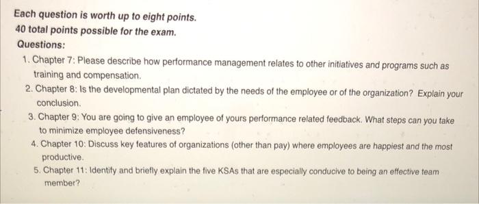 Each Question Is Worth Up To Eight Points 40 Total Points Possible For The Exam Questions 1 Chapter 7 Please Descri 1