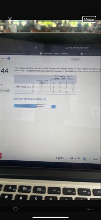 Am 4 44 00494 Meme Quest The Following Table Contains Onder Dependent Setup Times For Four Jobs For Safety Re Follow Jo 1