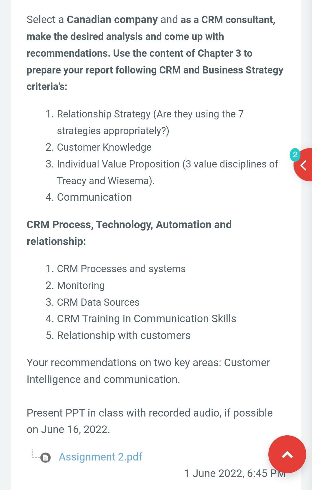 Select A Canadian Company And As A Crm Consultant Make The Desired Analysis And Come Up With Recommendations Use The C 1