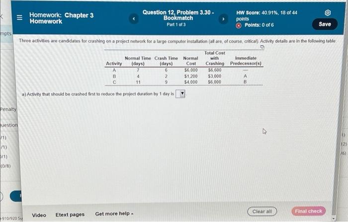 Hw Score 40 91 18 Of 44 Homework Chapter 3 Homework Question 12 Problem 3 30 Bookmatch Part 1 Of 3 Points Point 1