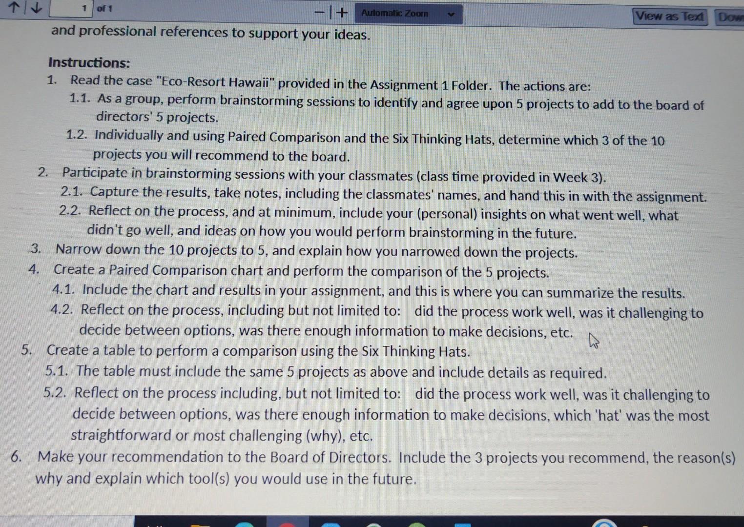 1 Of 1 Automatic Zoorn View As Text Down And Professional References To Support Your Ideas Instructions 1 Read The 1