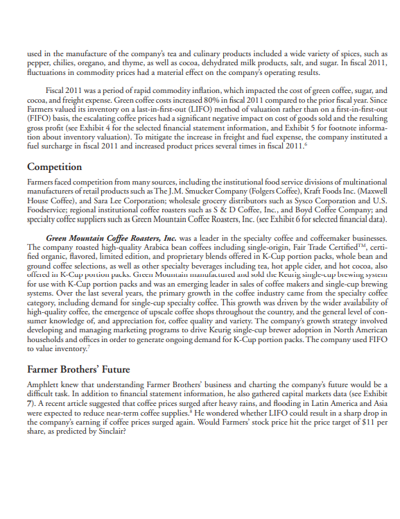 Case Study Coffee Inventory Management Under Lifo At Farmer Brothers Coffee Company Under Commodity Price Risk See Foot 2