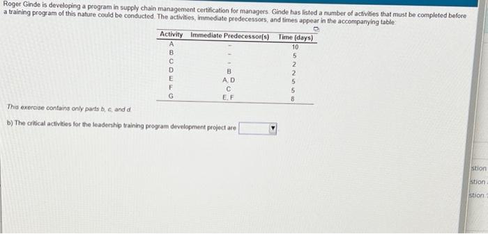 Roger Ginde Is Developing A Program In Supply Chain Management Certification For Managers Ginde Has Listed A Number Of 1