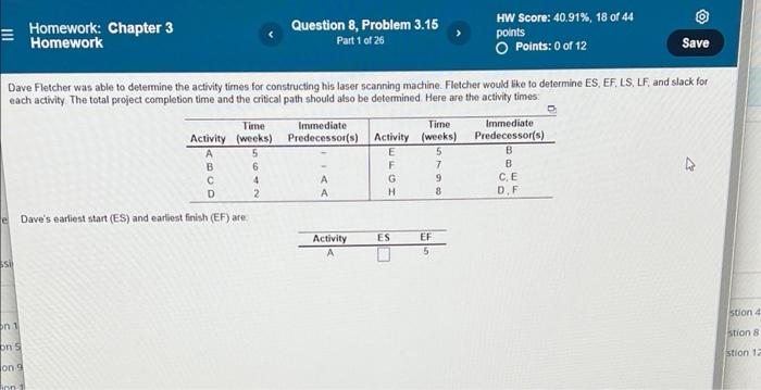Homework Chapter 3 Homework Question 8 Problem 3 15 Part 1 Of 26 Hw Score 40 91 18 Of 44 Points O Points 0 Of 12 S 1