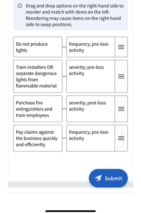 Drag And Drop Options On The Right Hand Side To Reorder And Match With Items On The Left Reordering May Cause Items On 1