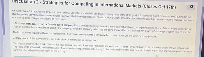 Discussion 2 Strategies For Competing In International Markets Closes Oct 17th We Have Covered Strategies To Compete 1