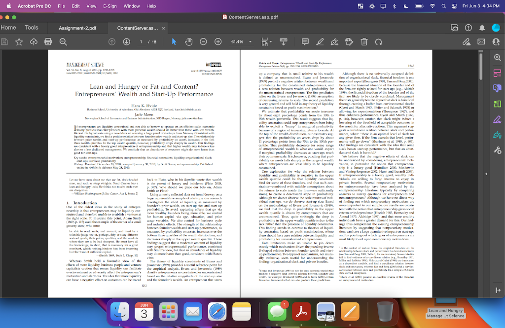 Management Science Journal Please Read And Summarize The Attached Journal Entry The Summary Should Discuss The Main F 1