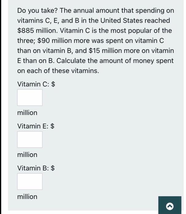 Do You Take The Annual Amount That Spending On Vitamins C E And B In The United States Reached 885 Million Vitamin 1