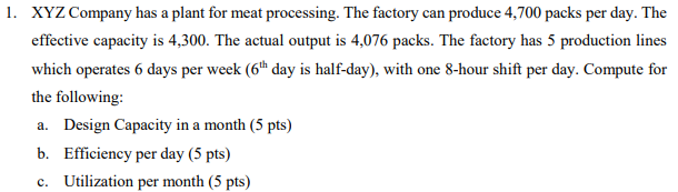 1 Xyz Company Has A Plant For Meat Processing The Factory Can Produce 4 700 Packs Per Day The Effective Capacity Is 4 1