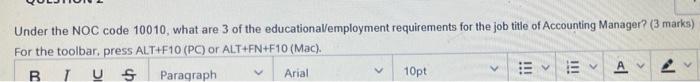 Under The Noc Code 10010 What Are 3 Of The Educational Employment Requirements For The Job Title Of Accounting Manager 1