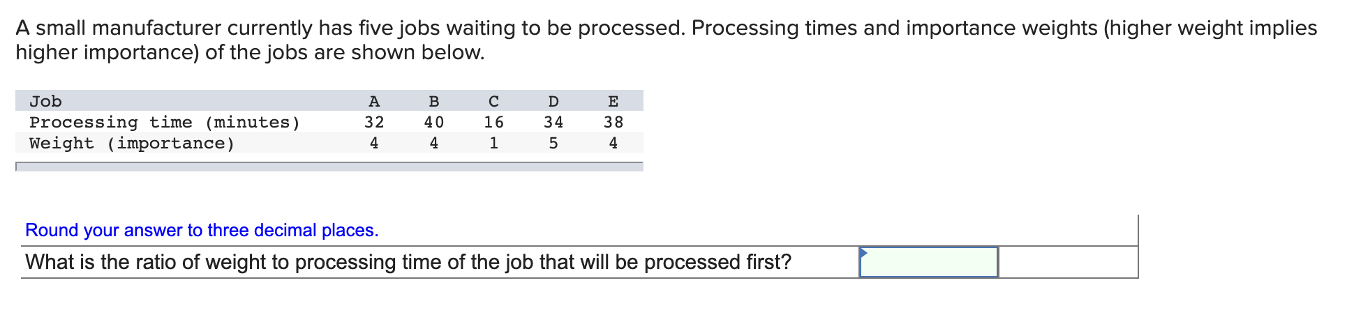A Small Manufacturer Currently Has Five Jobs Waiting To Be Processed Processing Times And Importance Weights Higher We 1