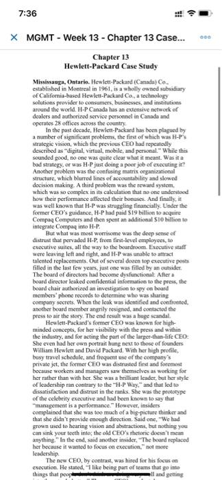 7 36 X Mgmt Week 13 Chapter 13 Case Chapter 13 Hewlett Packard Case Study Mississauga Ontario Hewlett Pac 1